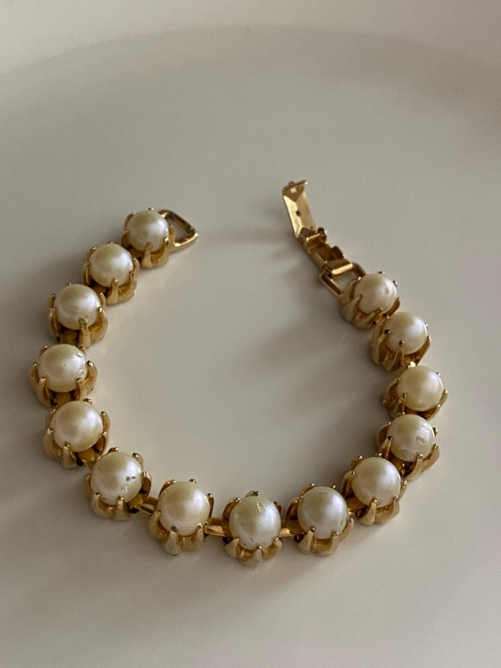 VTG 1955 Gold Faux Pearl Link Bracelet